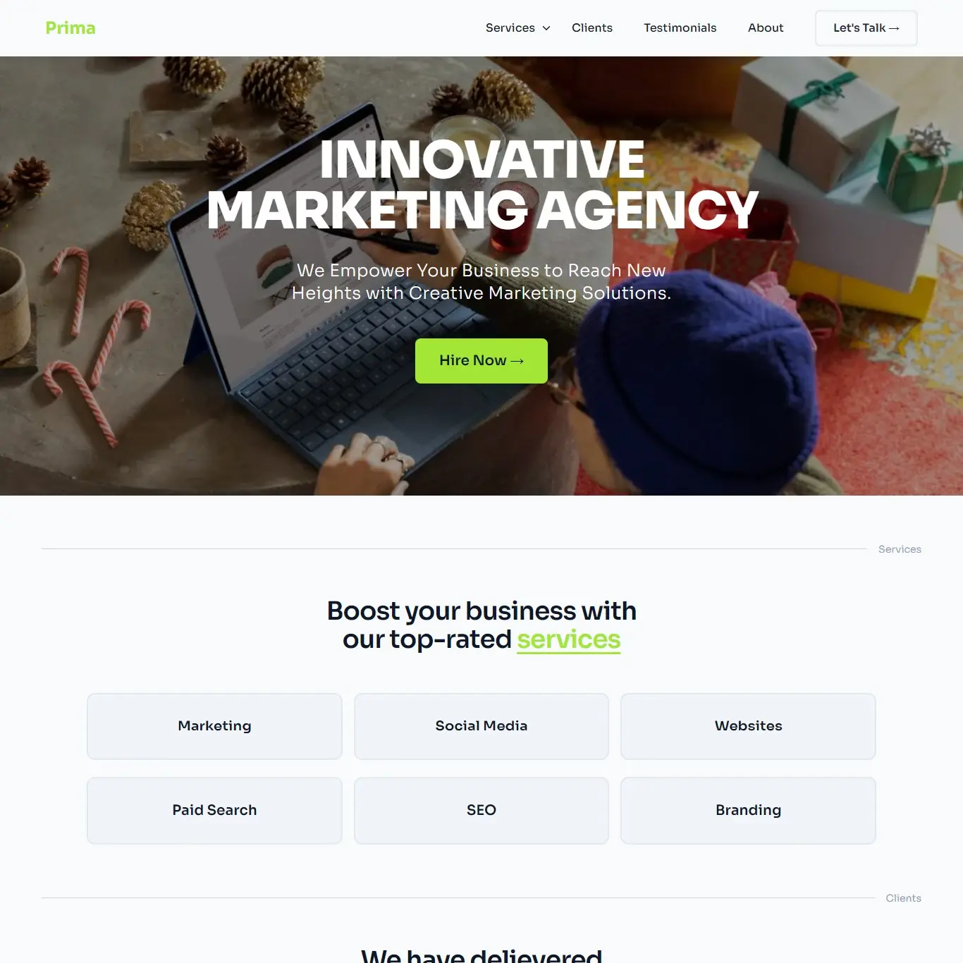 Prima — Innovative marketing agency project screenshot